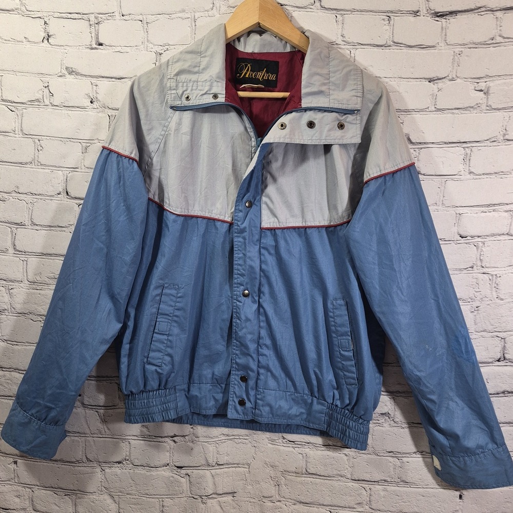 Vintage Aventura Racer Windbreaker Jacket Men's Sz M Medium Blue Gray 70s-80s